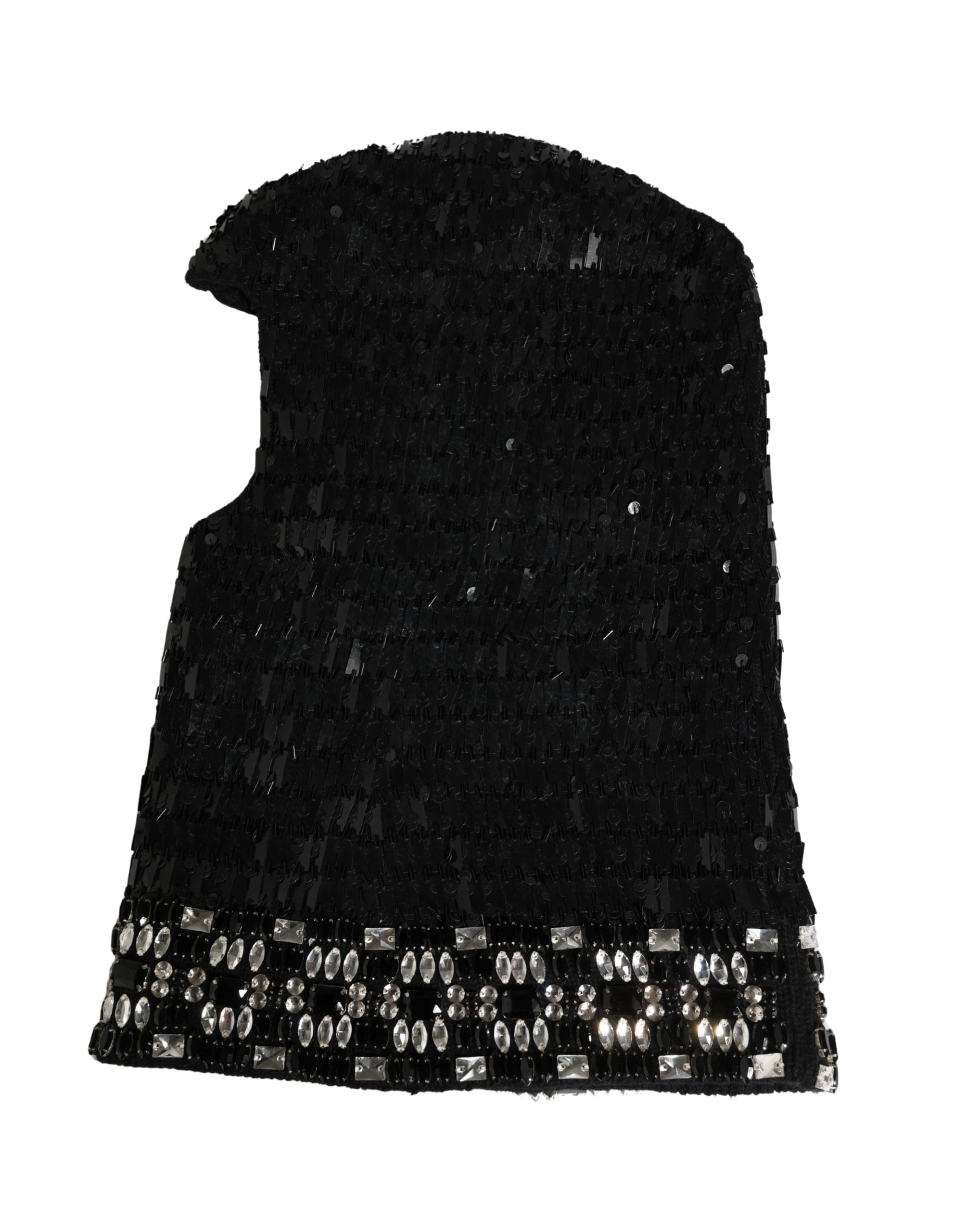 Black Wool Crystal Embellished Balaclava Hat - ventzia
