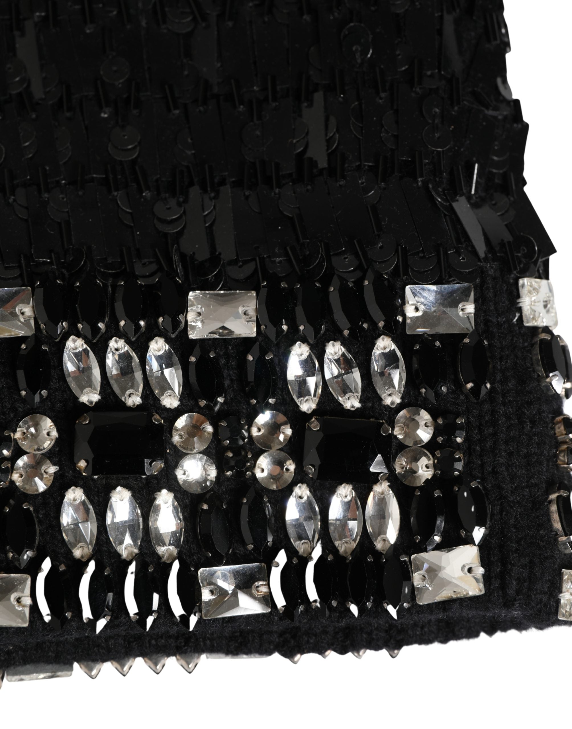Black Wool Crystal Embellished Balaclava Hat - ventzia