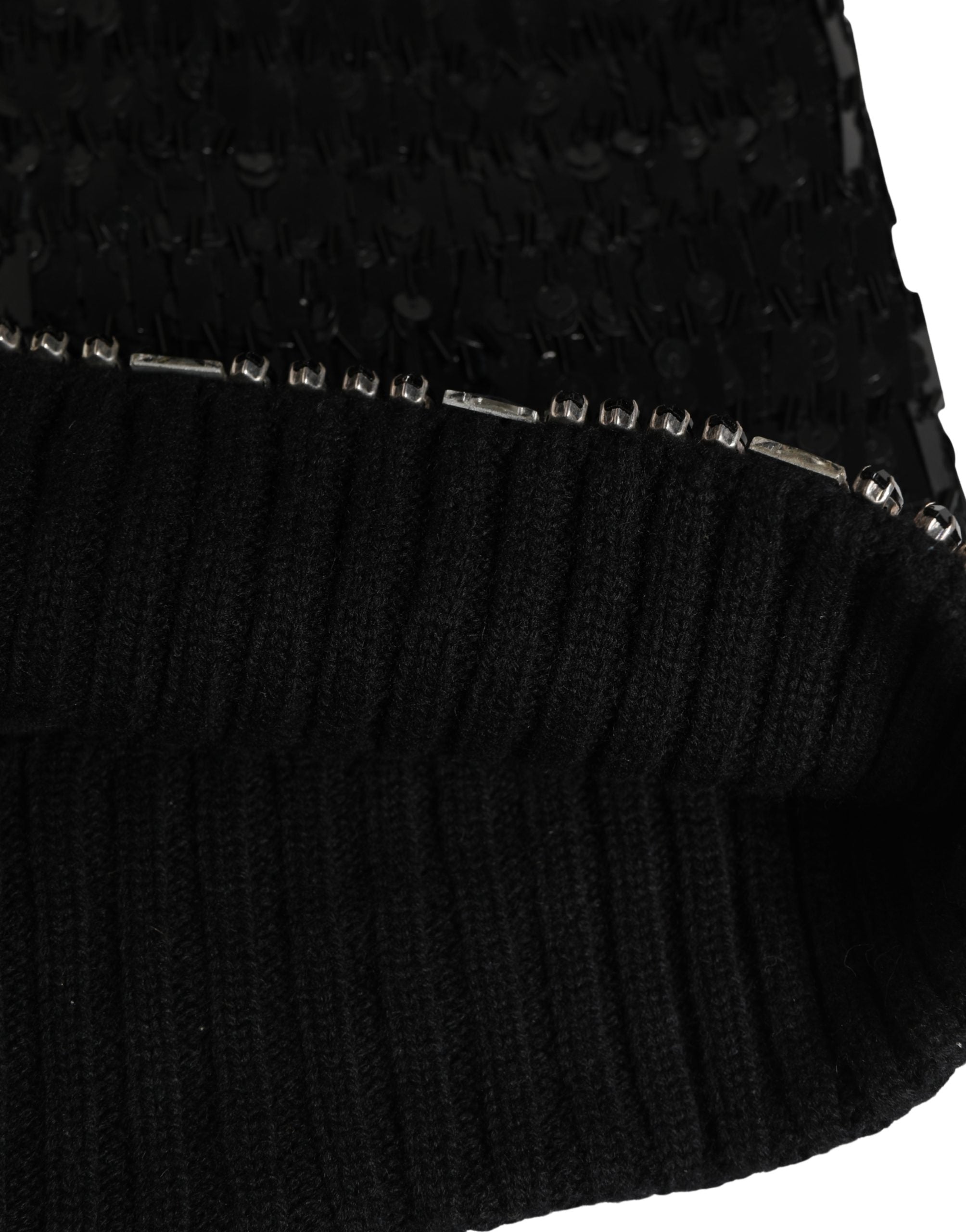 Black Wool Crystal Embellished Balaclava Hat - ventzia