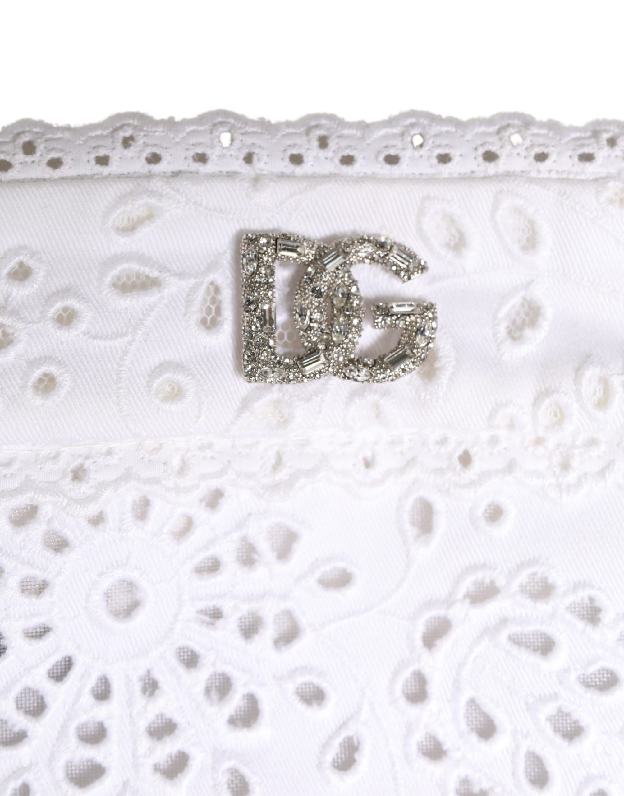White Cotton Embroidered DG Crystal Headwear Hat - ventzia
