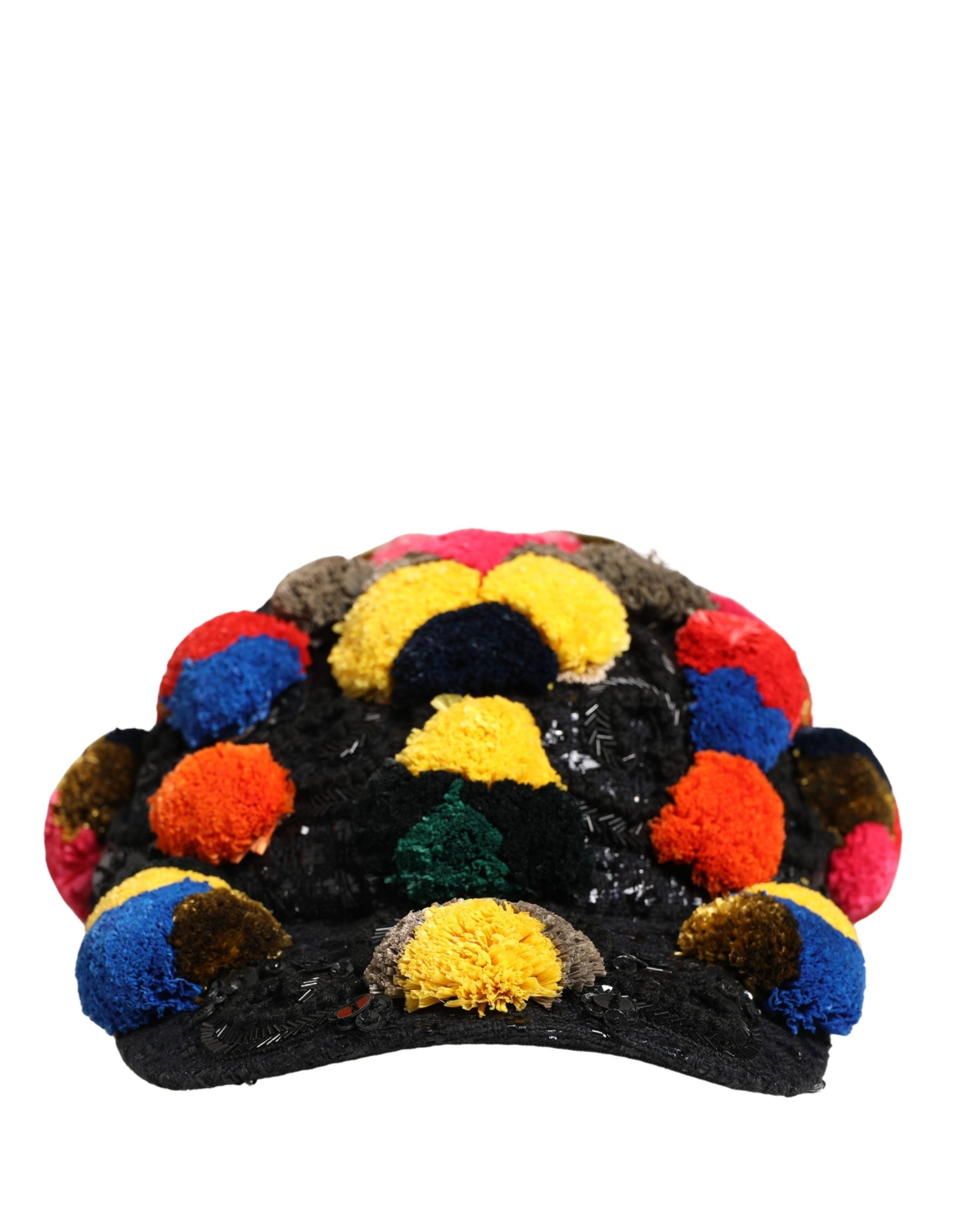 Multicolor Pom Poms Sequin Embellishment Hat - ventzia