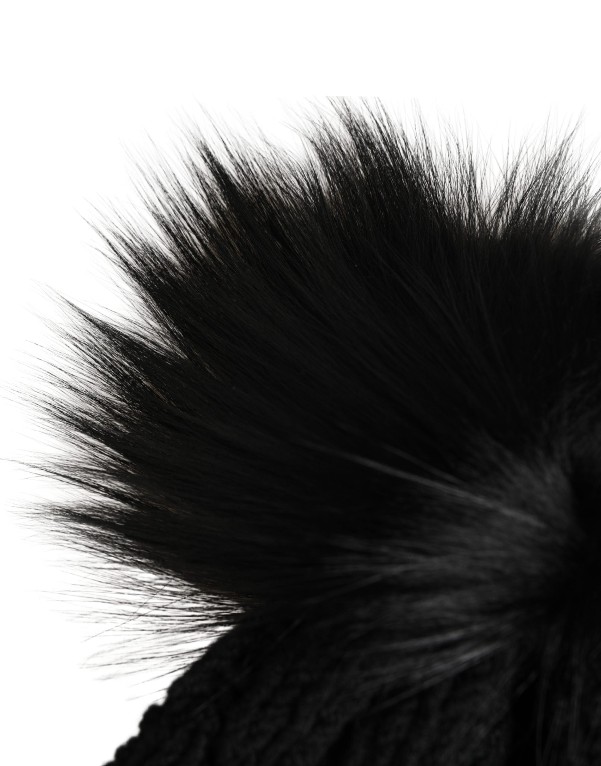 Black Acrylic Knitted Fur Winter Beanie - ventzia