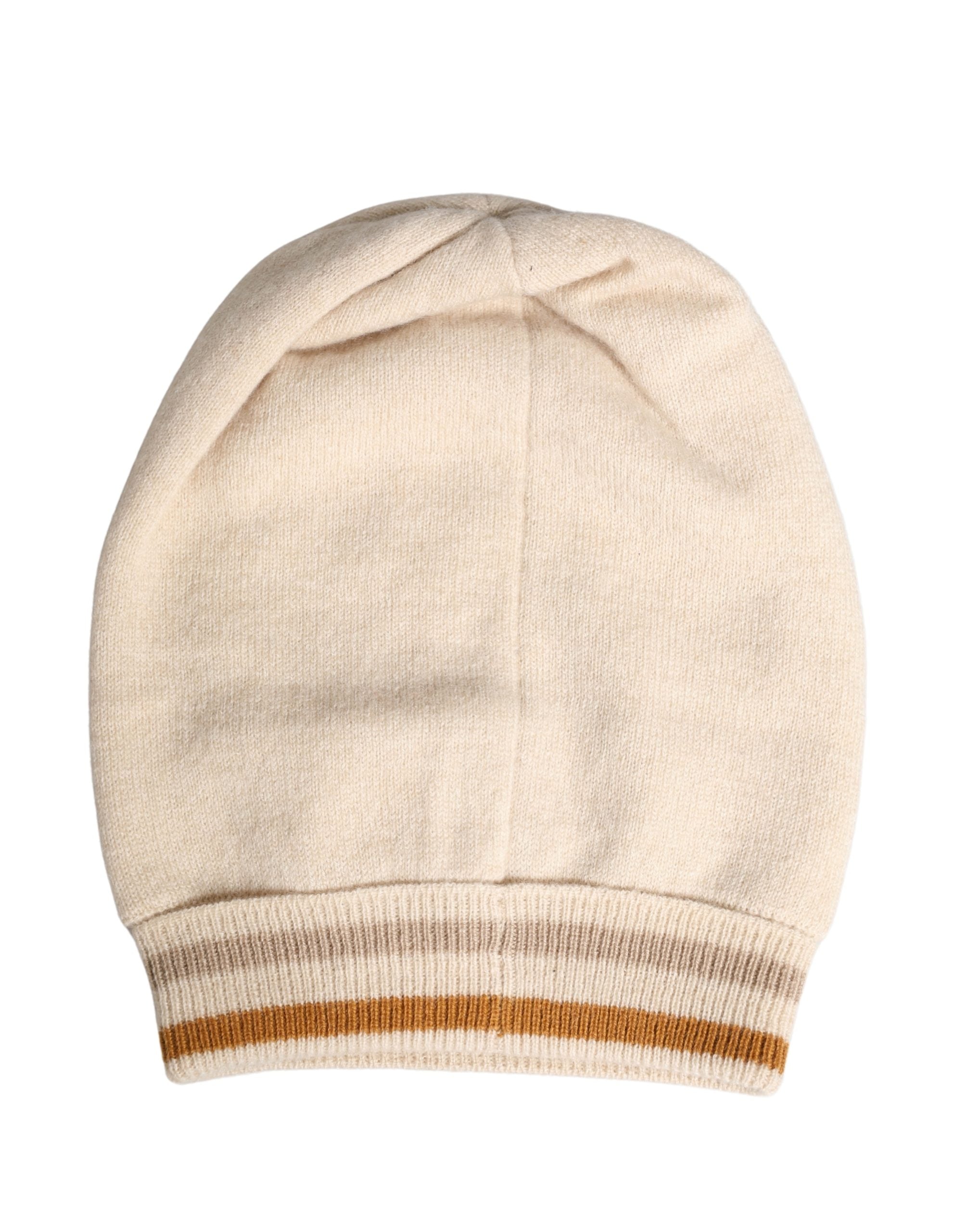 Beige Cashmere Knitted Women Winter Beanie Hat - ventzia