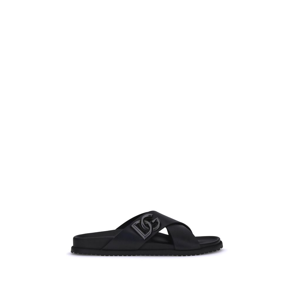 Black Calf Leather Bos Taurus Flat Sandals - ventzia