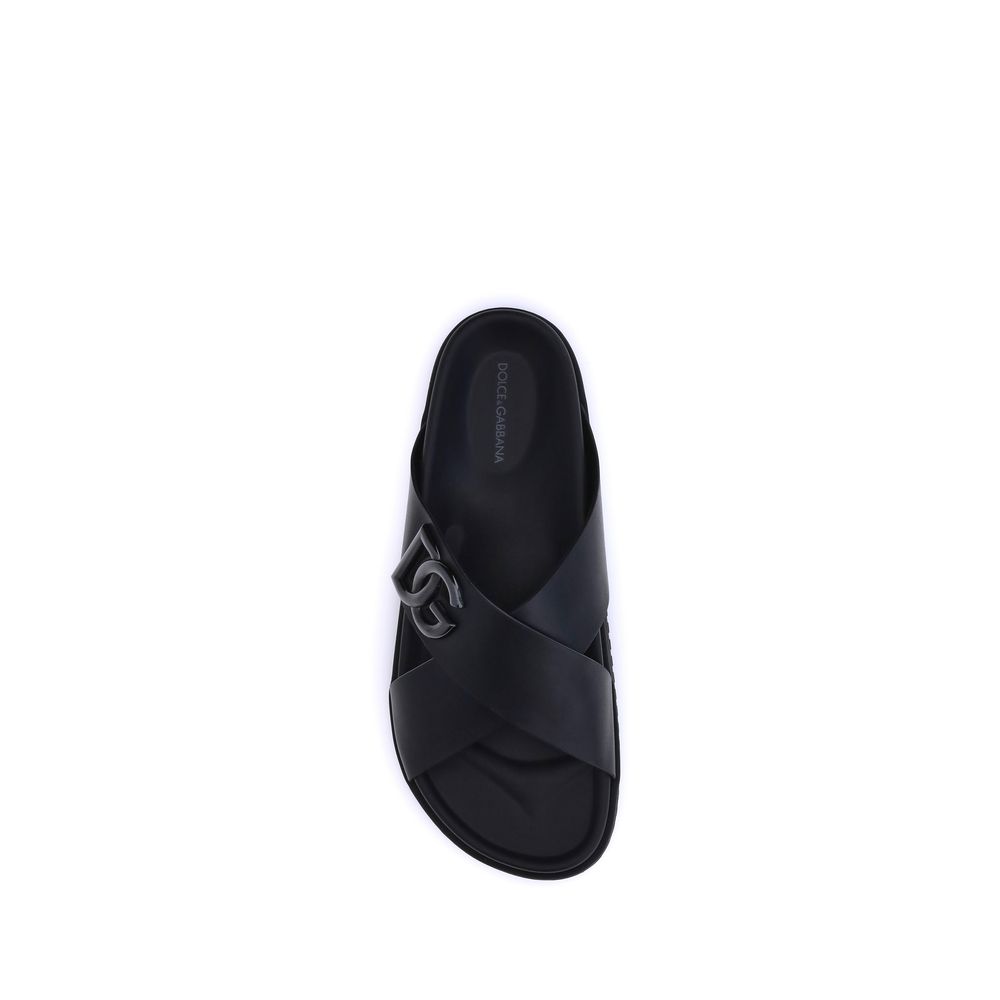 Black Calf Leather Bos Taurus Flat Sandals - ventzia