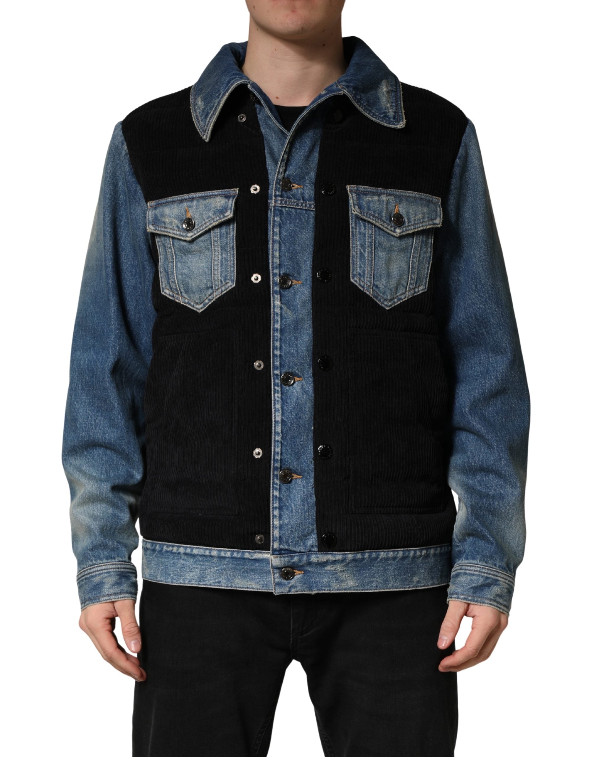 Black Blue Cotton Denim Blouson Men Jacket - ventzia