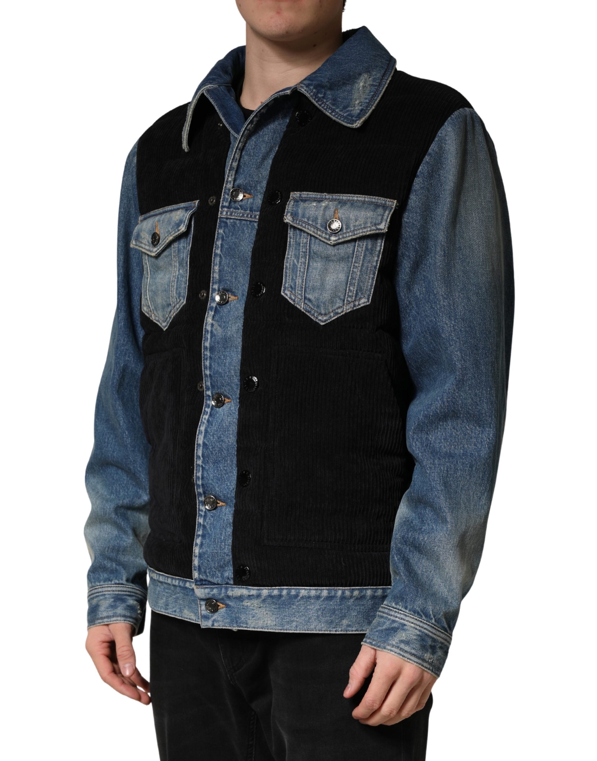 Black Blue Cotton Denim Blouson Men Jacket - ventzia
