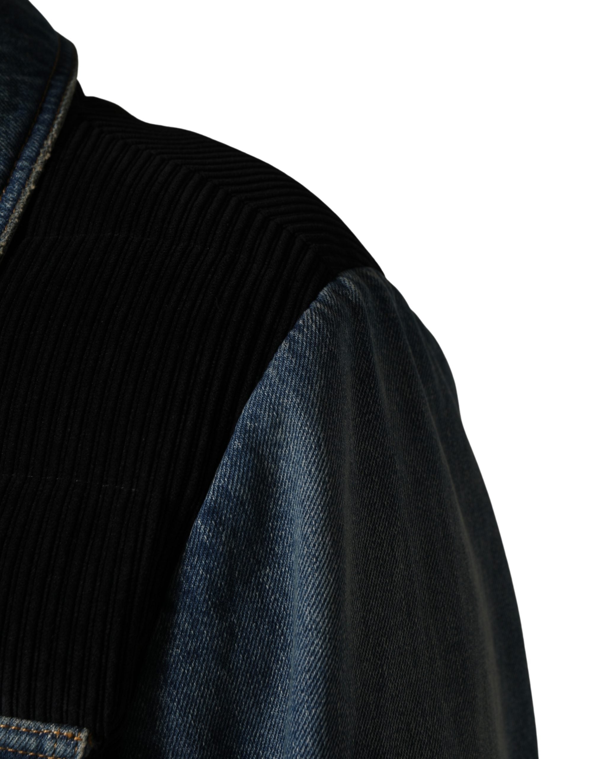 Black Blue Cotton Denim Blouson Men Jacket - ventzia