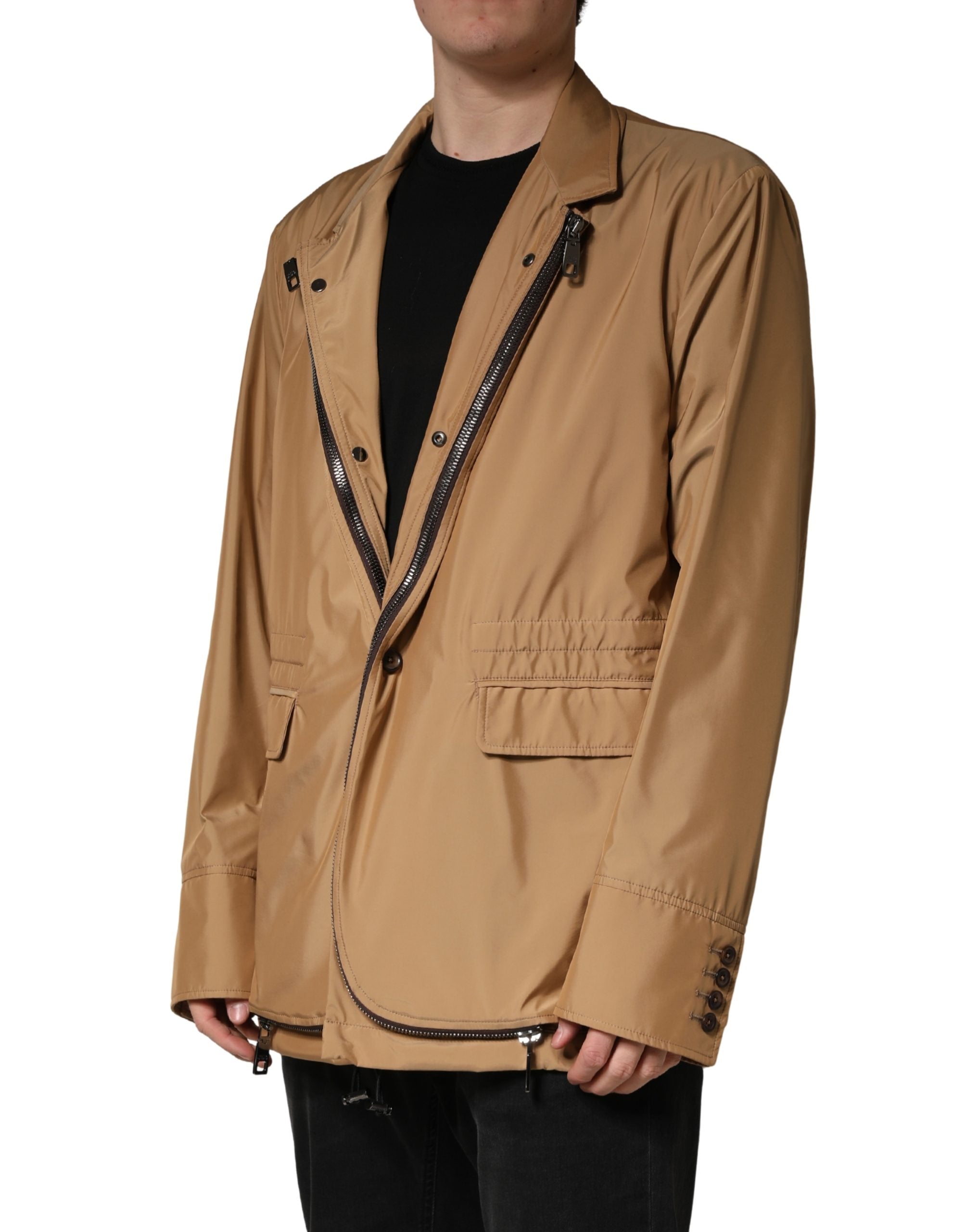 Brown Single Breasted Layered Coat Jacket - ventzia