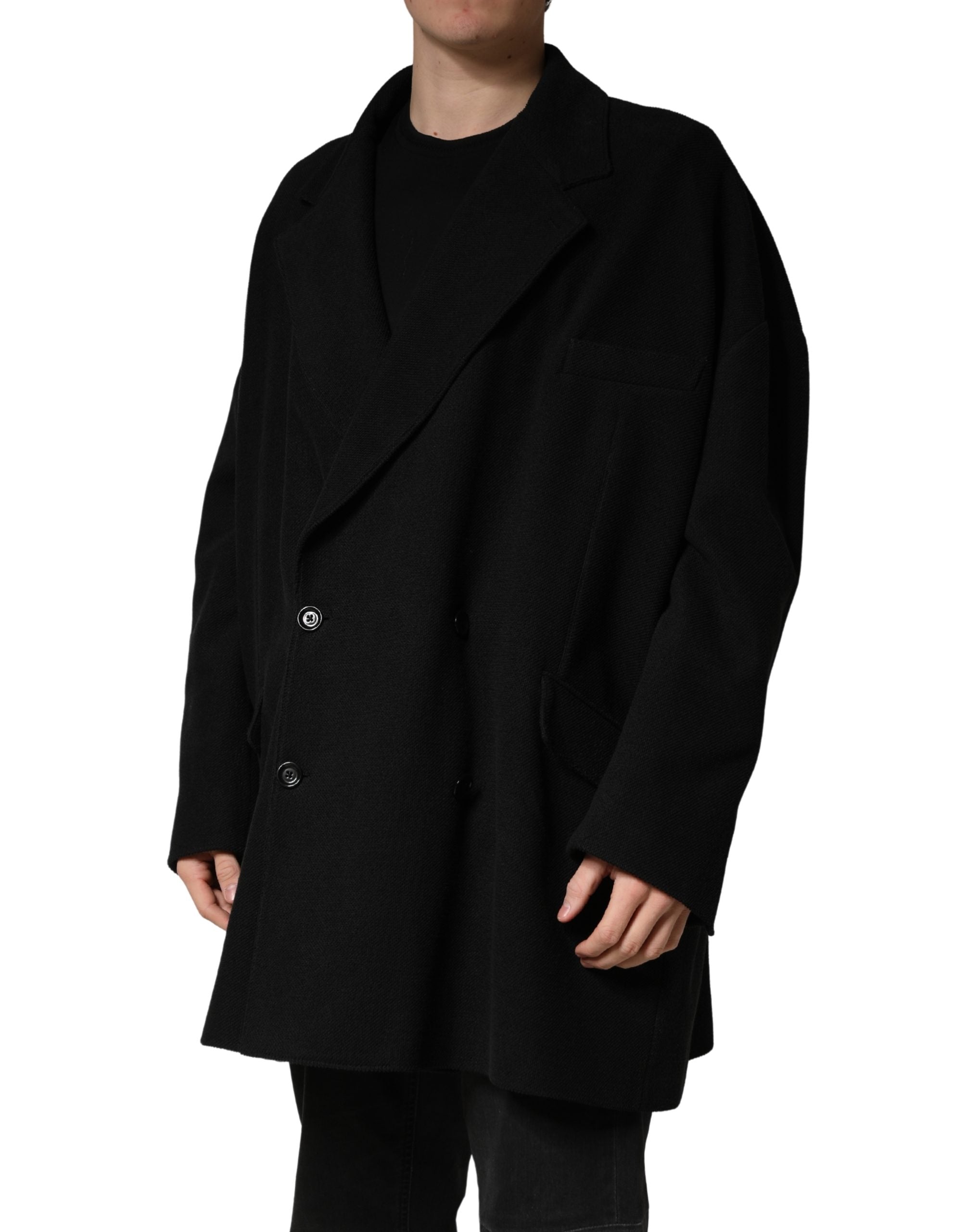 Black Double Breasted 2 Buttons Suit Jacket - ventzia