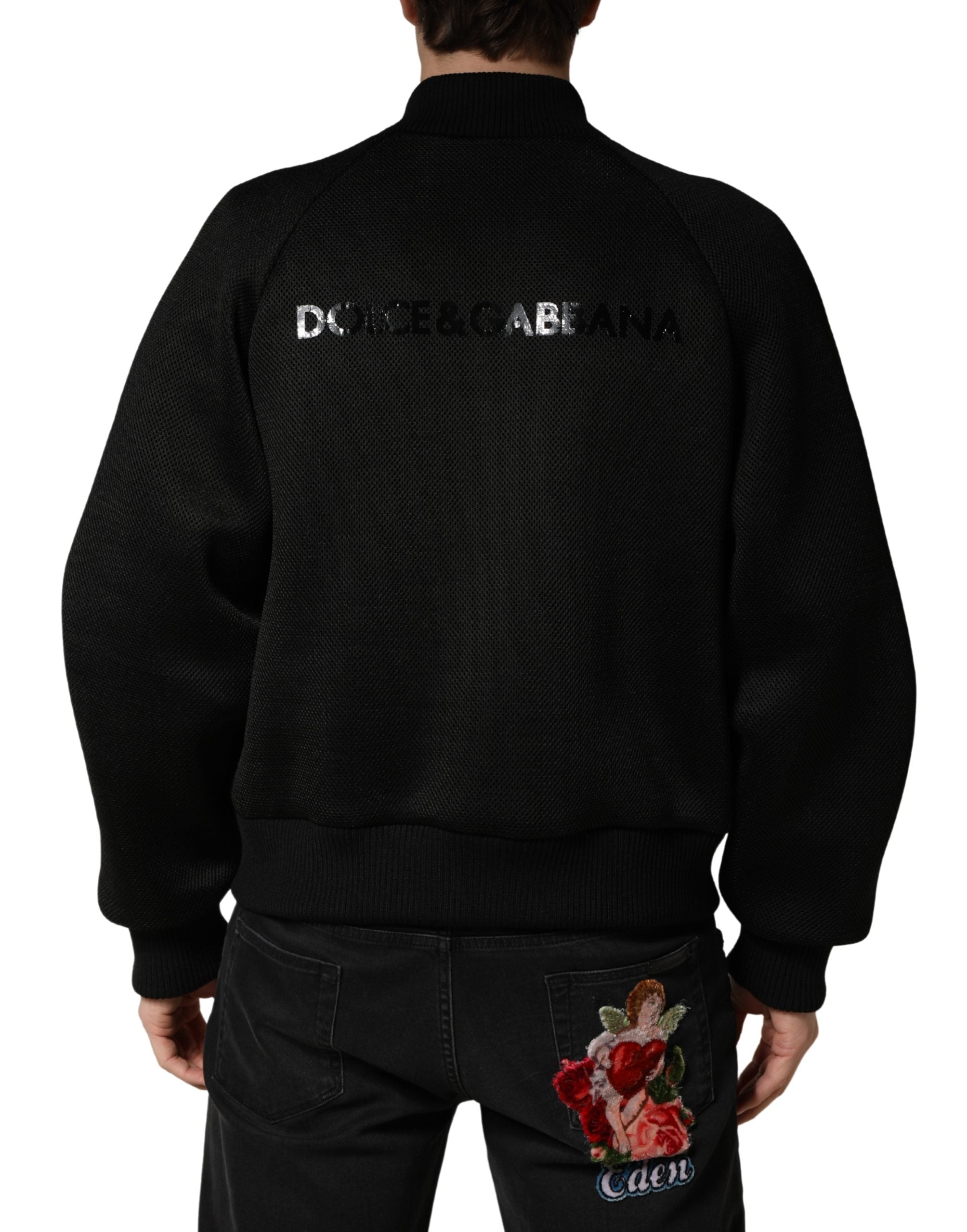 Men Black Nylon Full Zip Bomber Jacket - ventzia