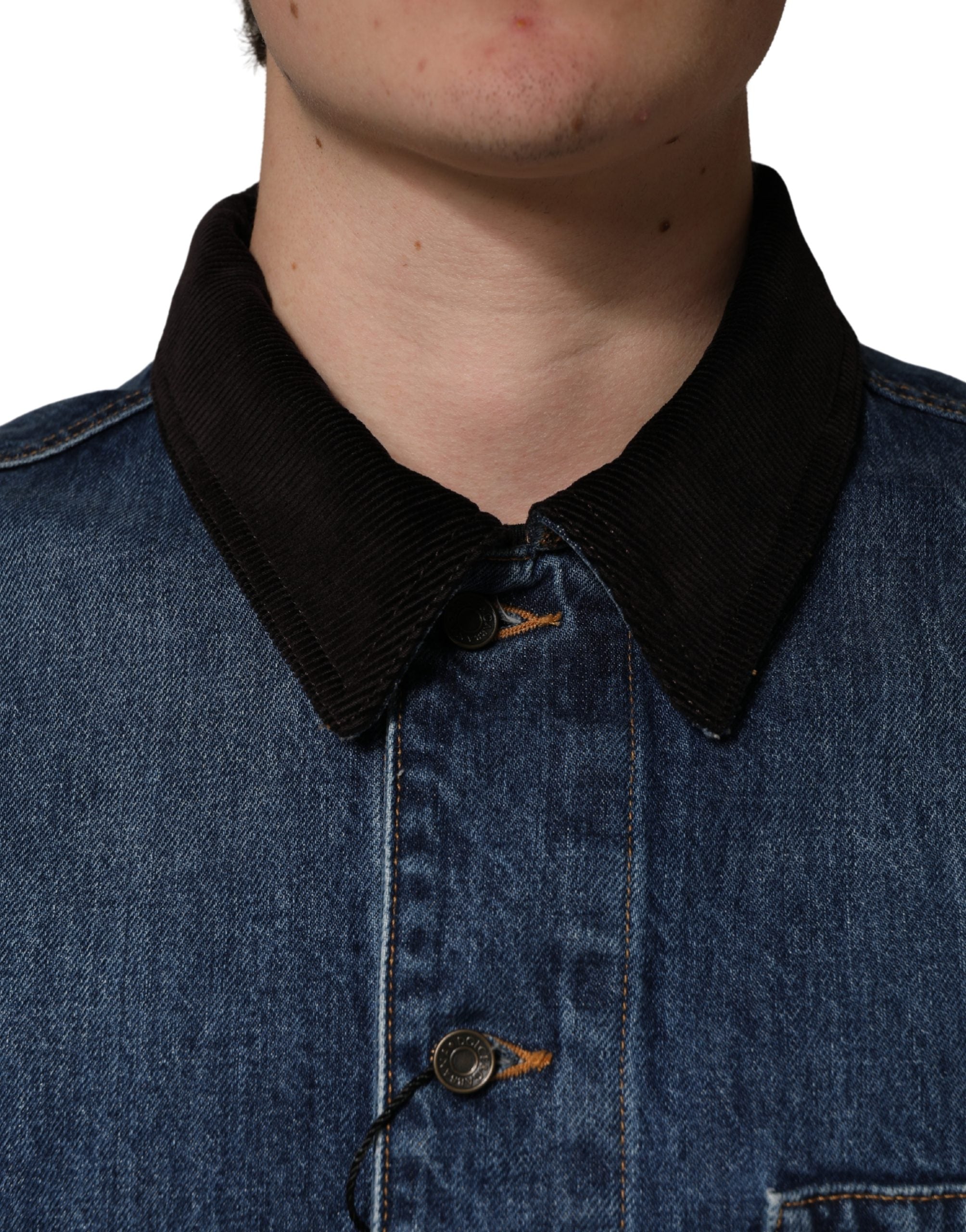 Black Blue Cotton Denim Blouson Men Jacket - ventzia