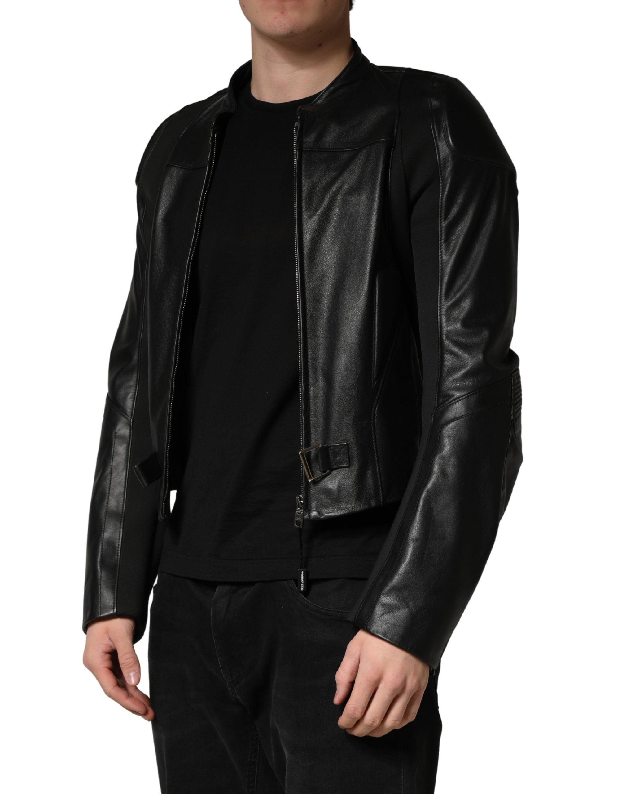 Black Nylon Full Zip Men Biker Coat Jacket - ventzia