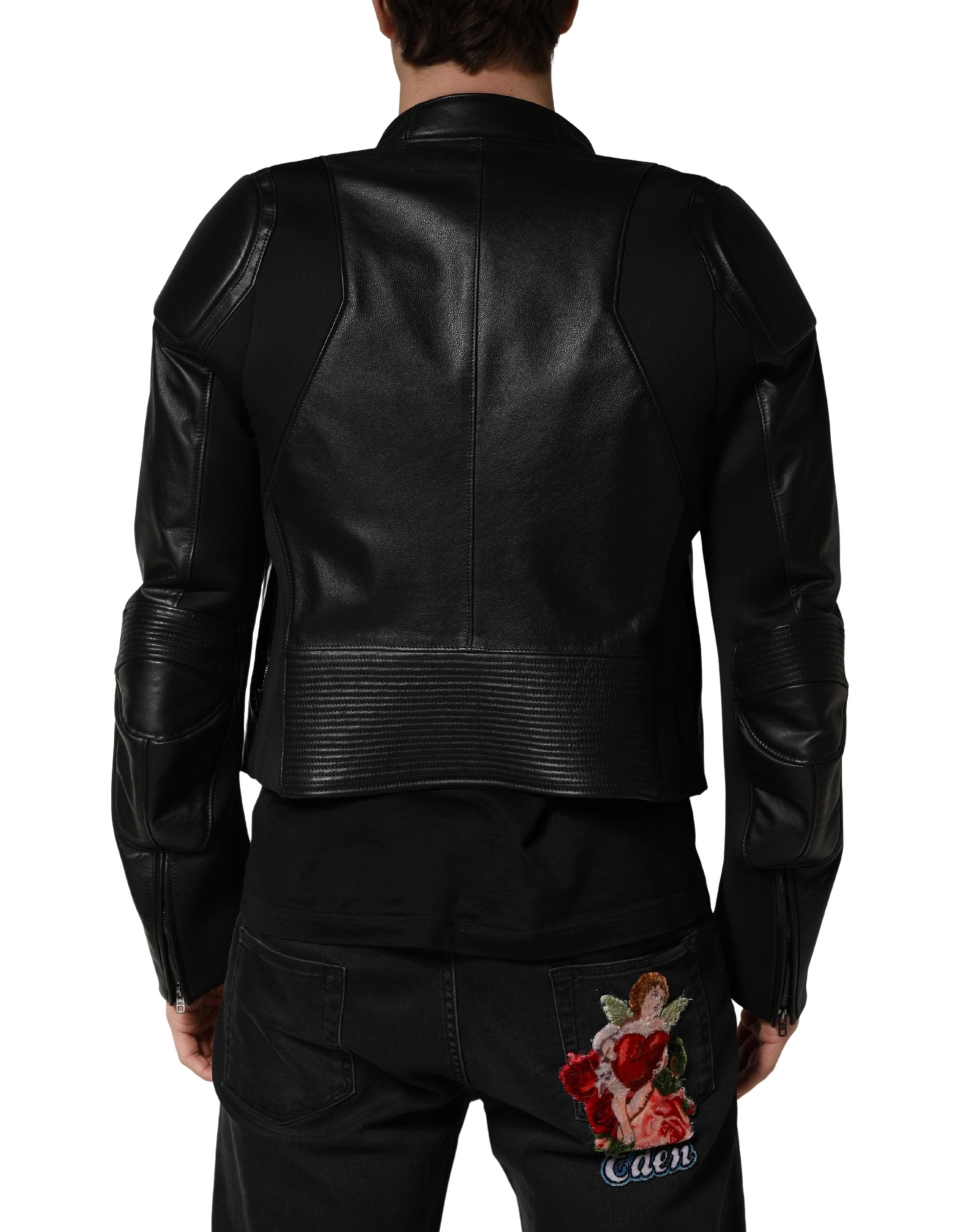 Black Nylon Full Zip Men Biker Coat Jacket - ventzia