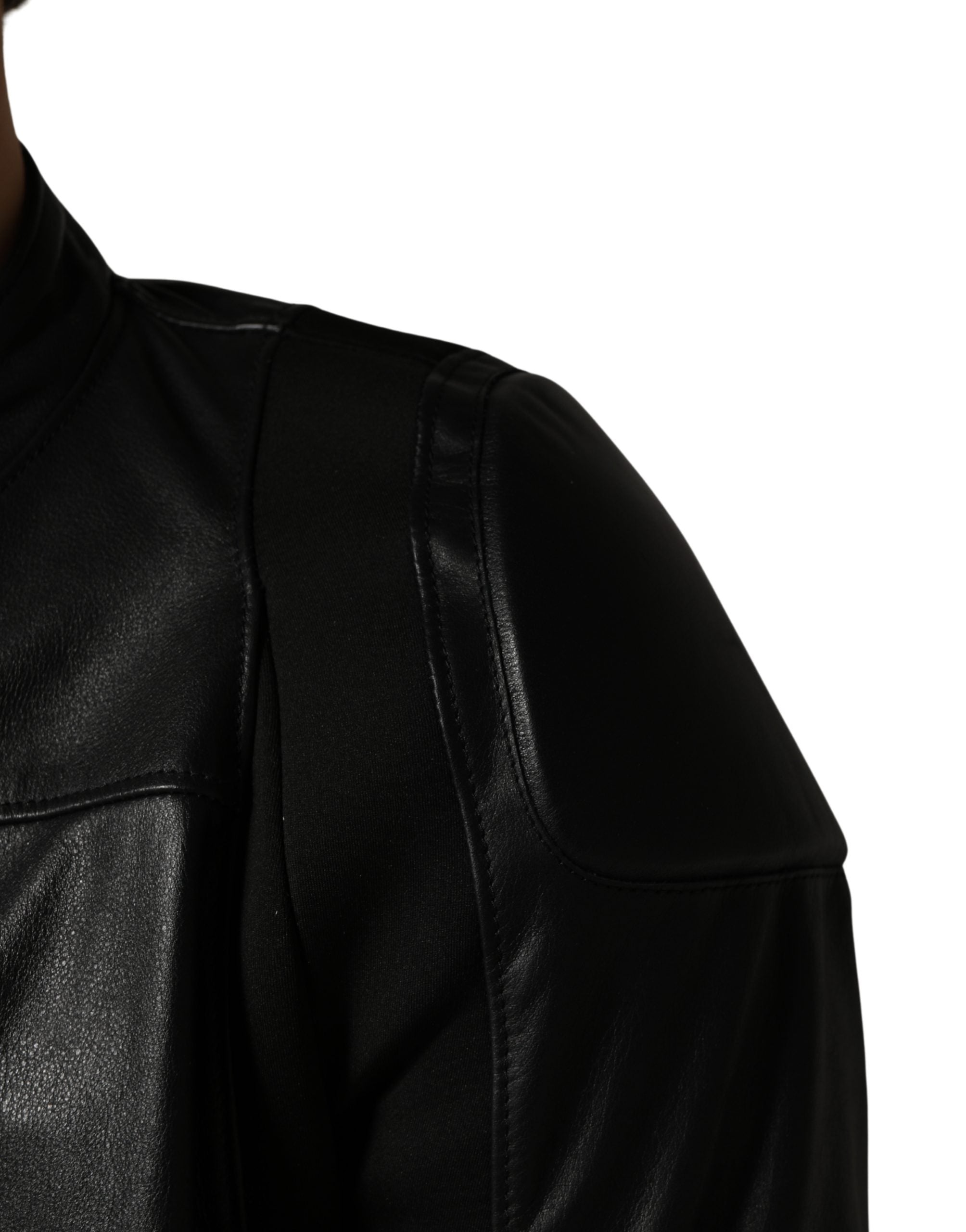 Black Nylon Full Zip Men Biker Coat Jacket - ventzia