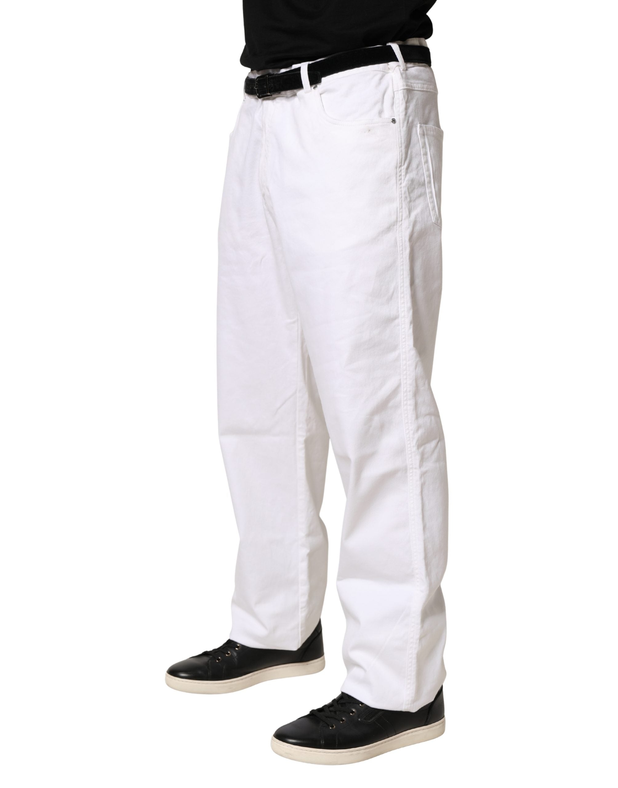 White Straight Mid Waist Denim Trouser Jeans - ventzia