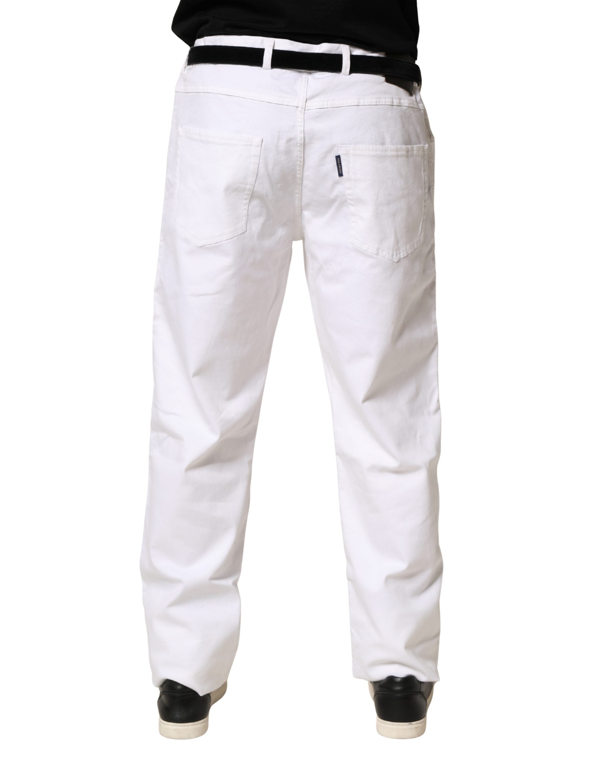 White Straight Mid Waist Denim Trouser Jeans - ventzia