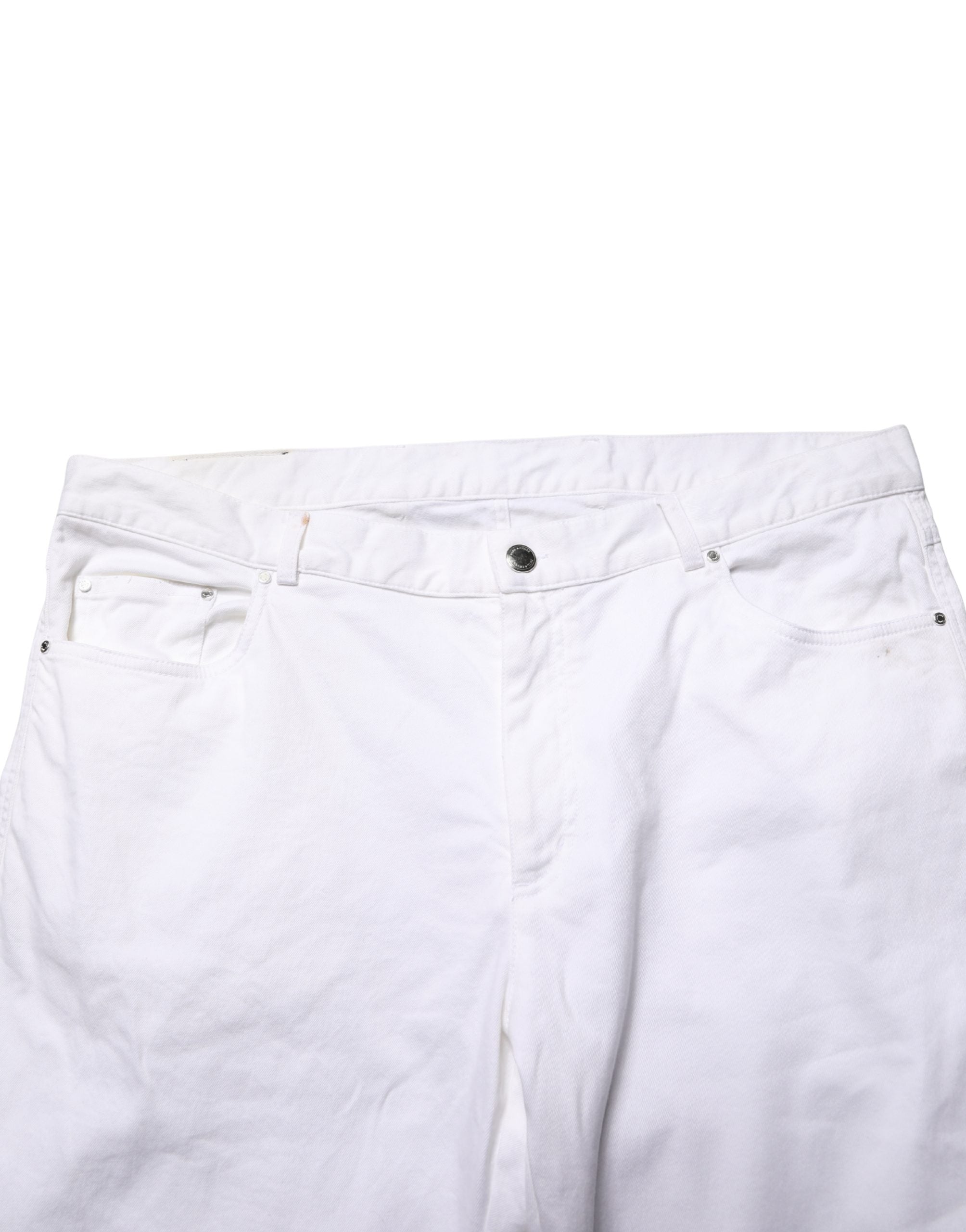 White Straight Mid Waist Denim Trouser Jeans - ventzia