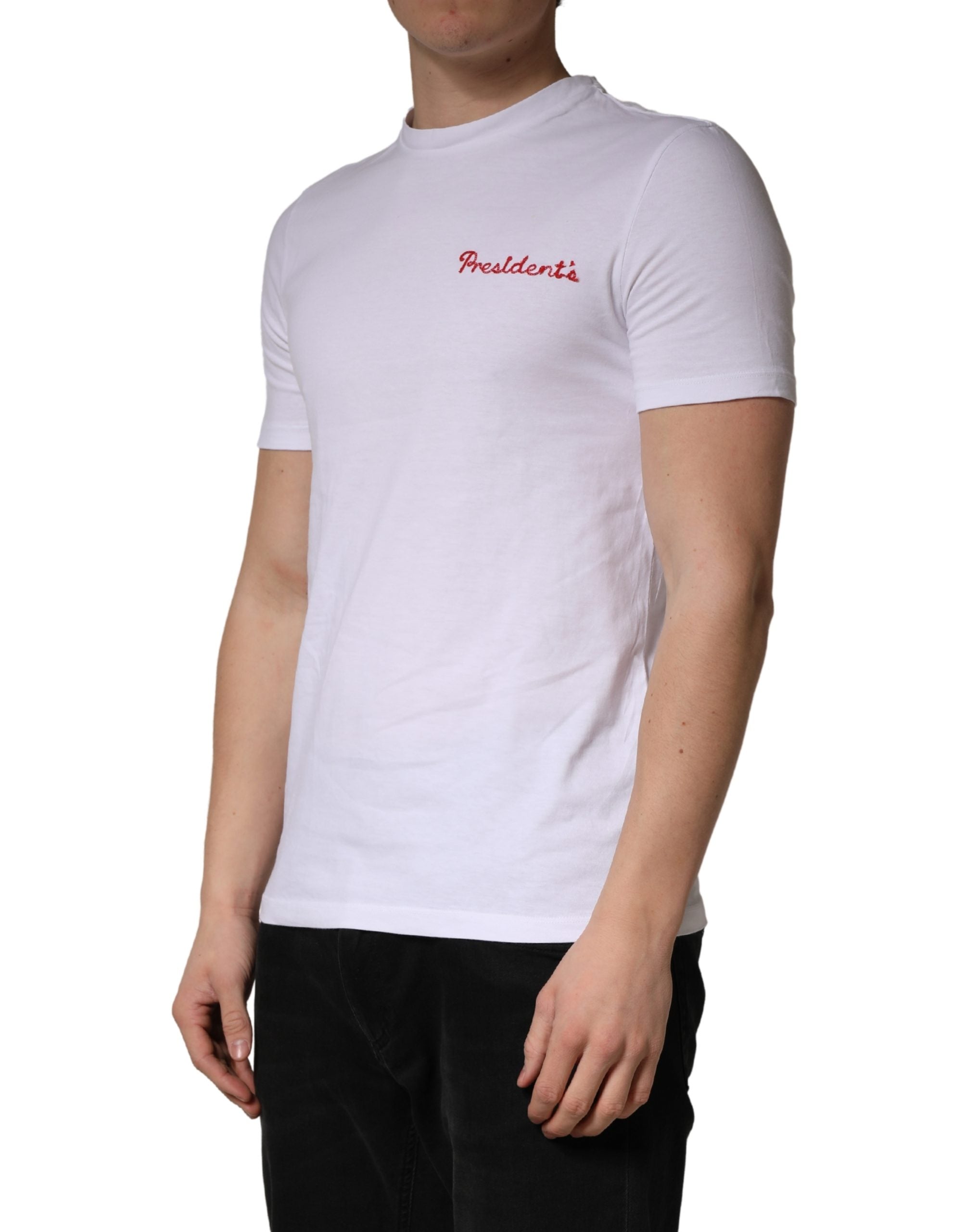 White Logo Embroidery Cotton Men Crew Neck T-shirt - ventzia