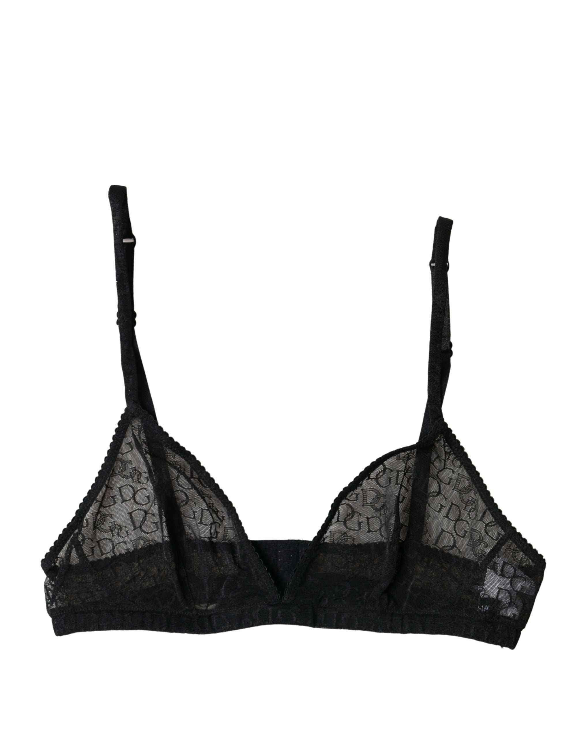 Black Logo Mania Sheer Soft Cup Bra Underwear - ventzia