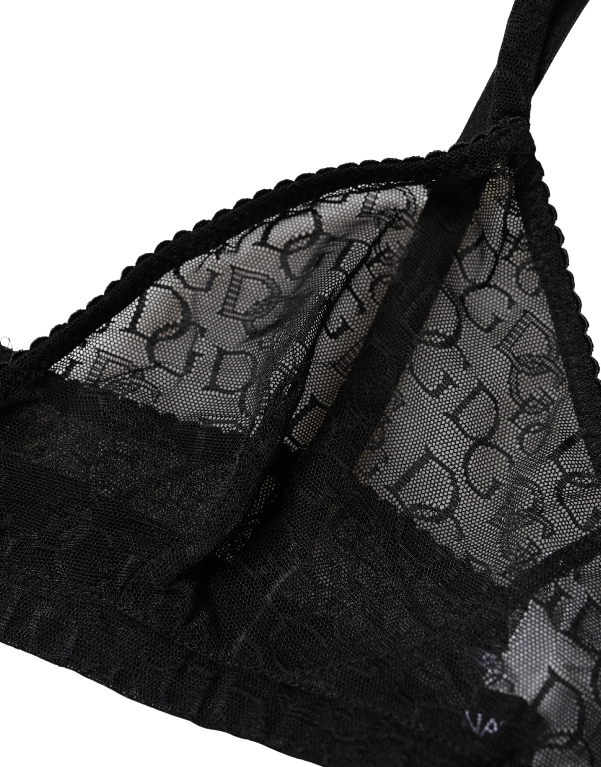 Black Logo Mania Sheer Soft Cup Bra Underwear - ventzia