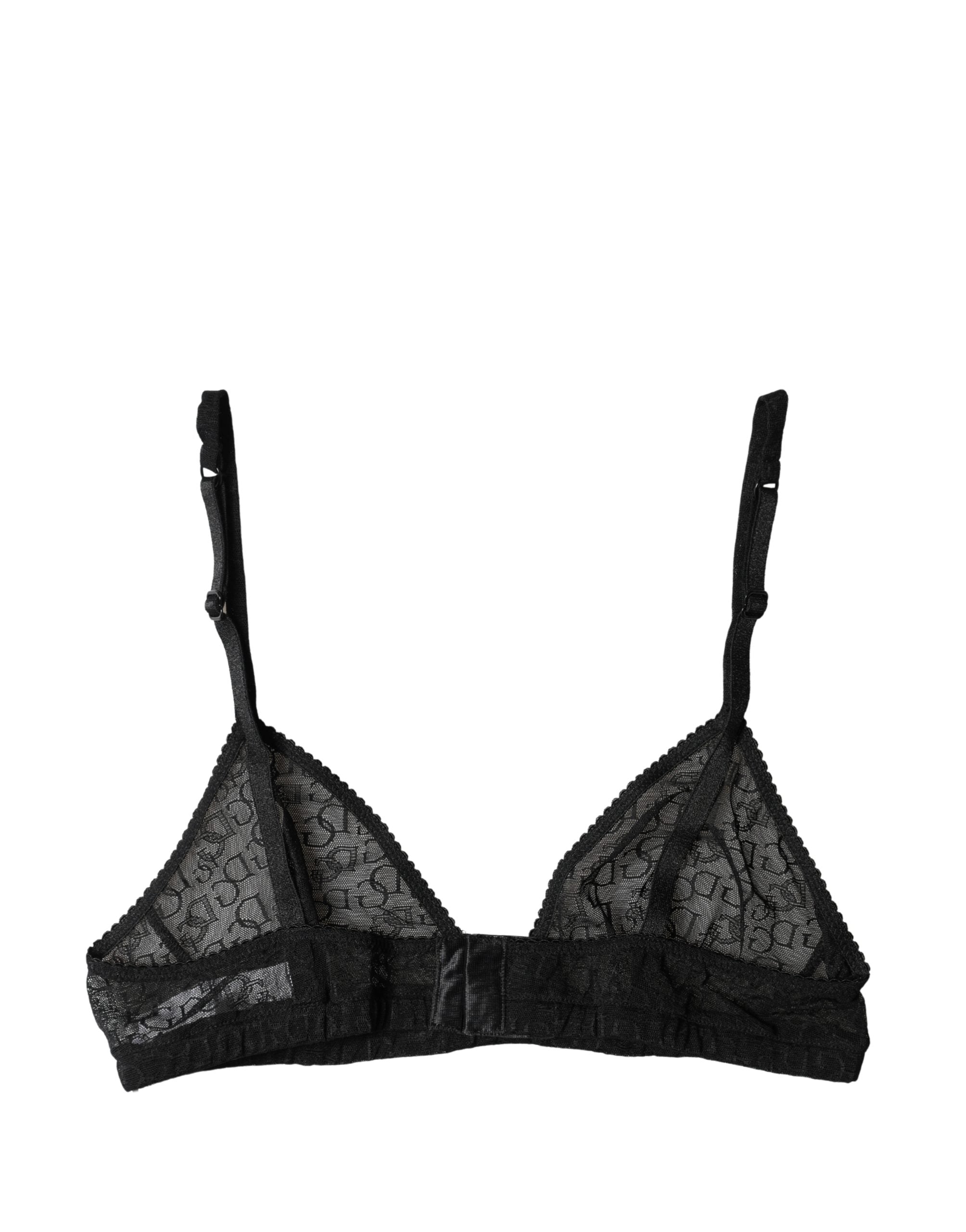 Black Logo Mania Sheer Soft Cup Bra Underwear - ventzia