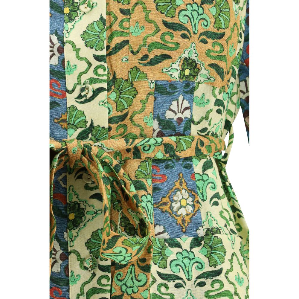 Multicolor Linen Casual Dress - ventzia