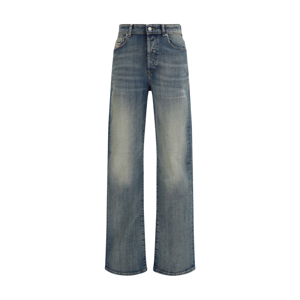 Blue Cotton Straight-Leg Jeans - ventzia
