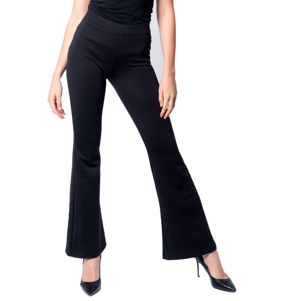 Black Polyester Flared Pants - ventzia