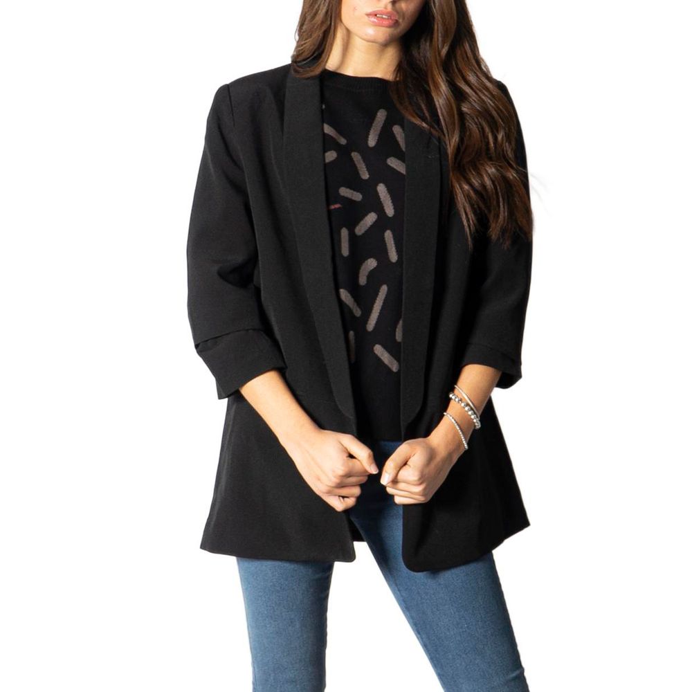 Black Polyester Blazer - ventzia