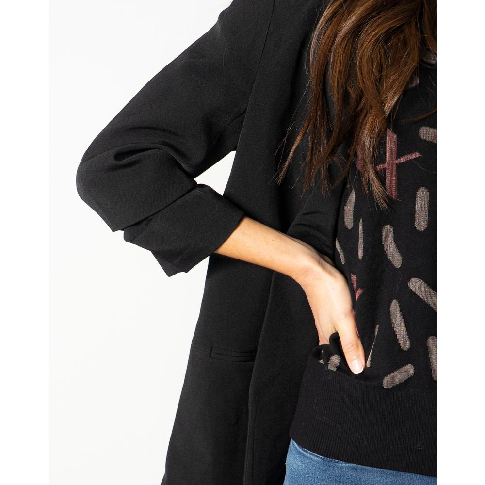 Black Polyester Blazer - ventzia