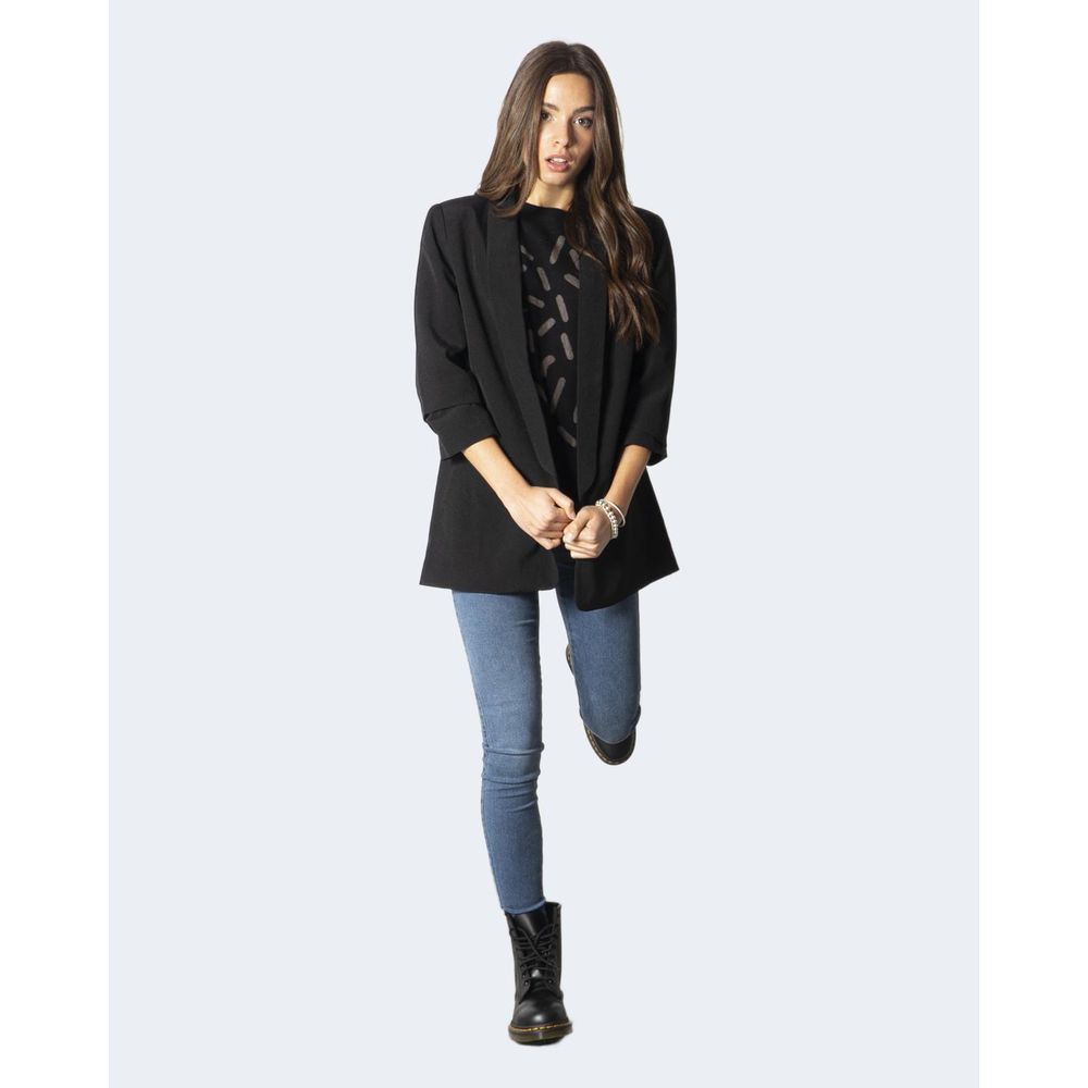 Black Polyester Blazer - ventzia