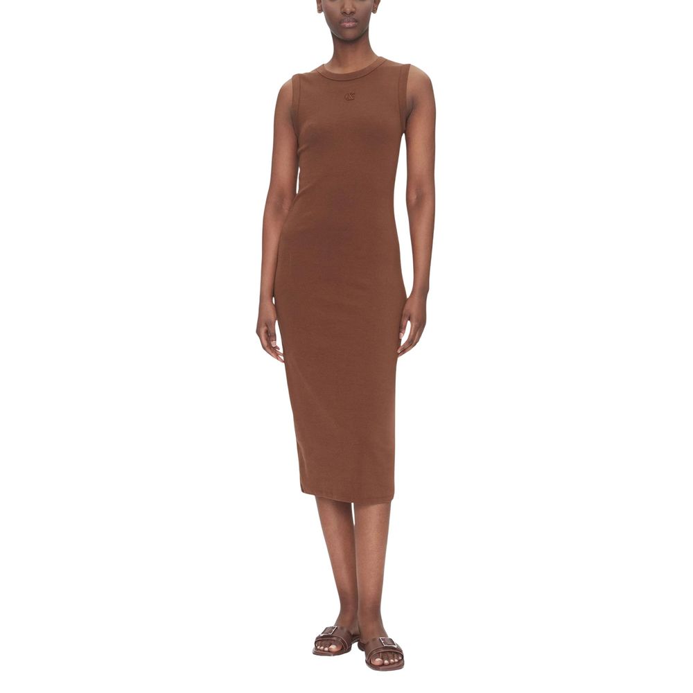 Brown Cotton Long Dress - ventzia