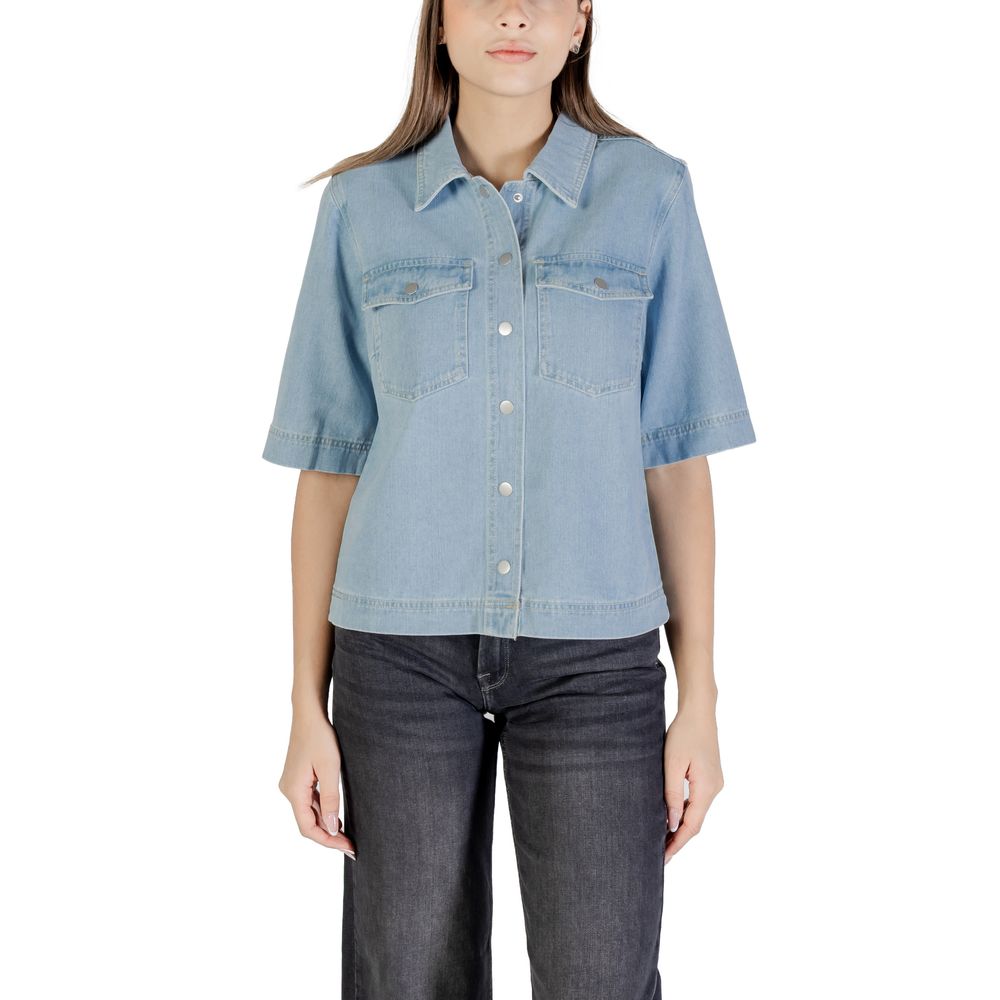 Light Blue Cotton Shortsleeve Shirt - ventzia