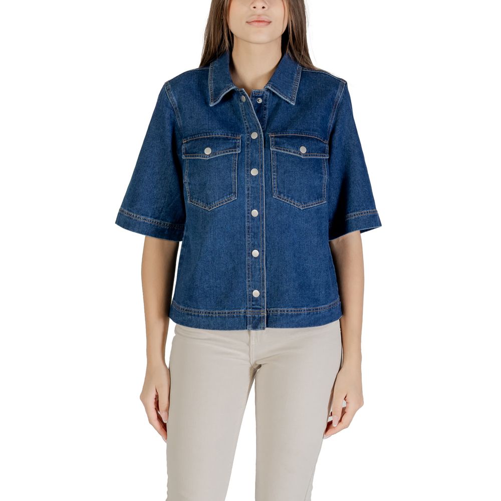 Blue Cotton Shortsleeve Shirt - ventzia