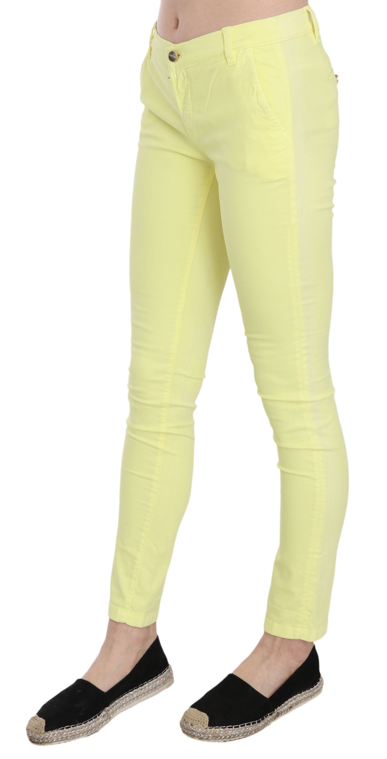 Chic Yellow Low Waist Skinny Casual Trousers - ventzia