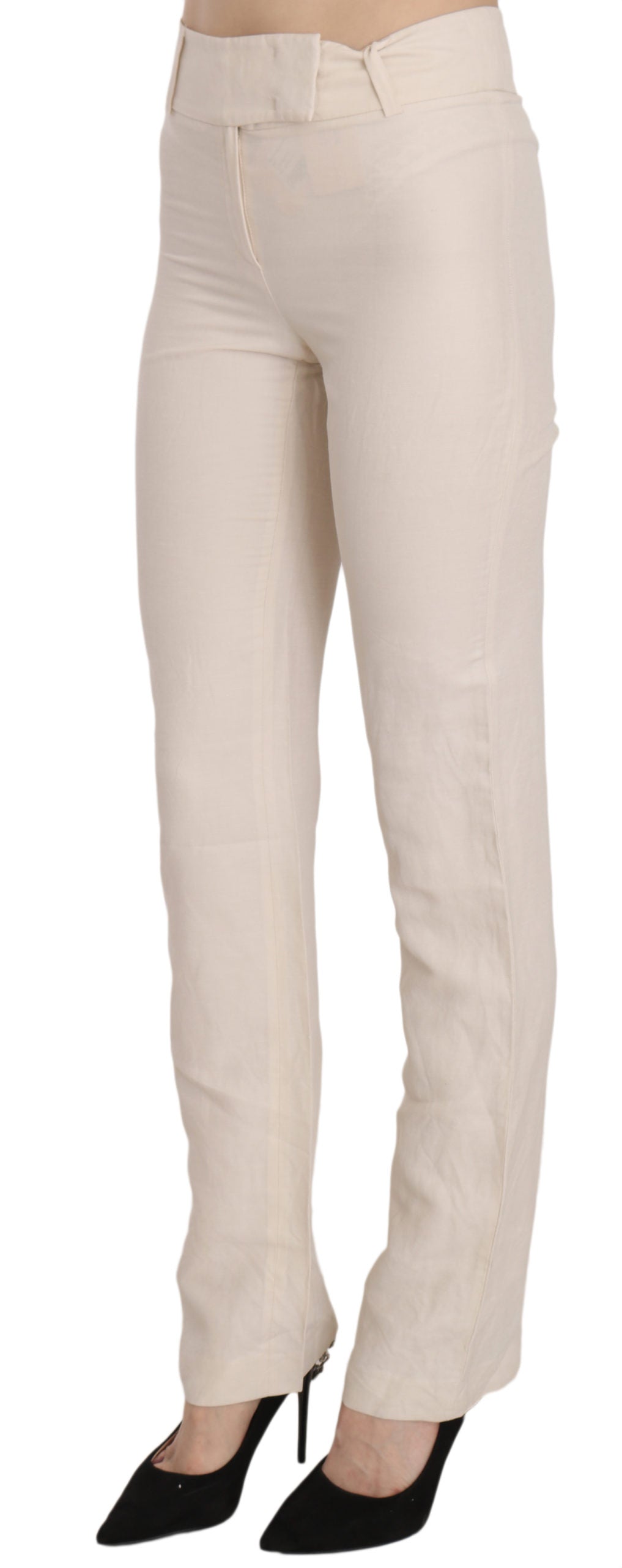 Elevated White High Waist Flared Trousers - ventzia