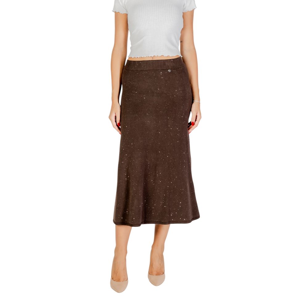 Brown Viscose Long Skirt - ventzia
