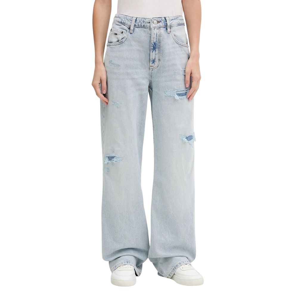 Light Blue Recycled Cotton Mom Jeans - ventzia
