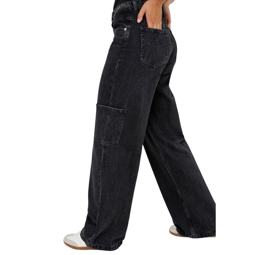 Black Cotton Relaxed Fit Jeans - ventzia