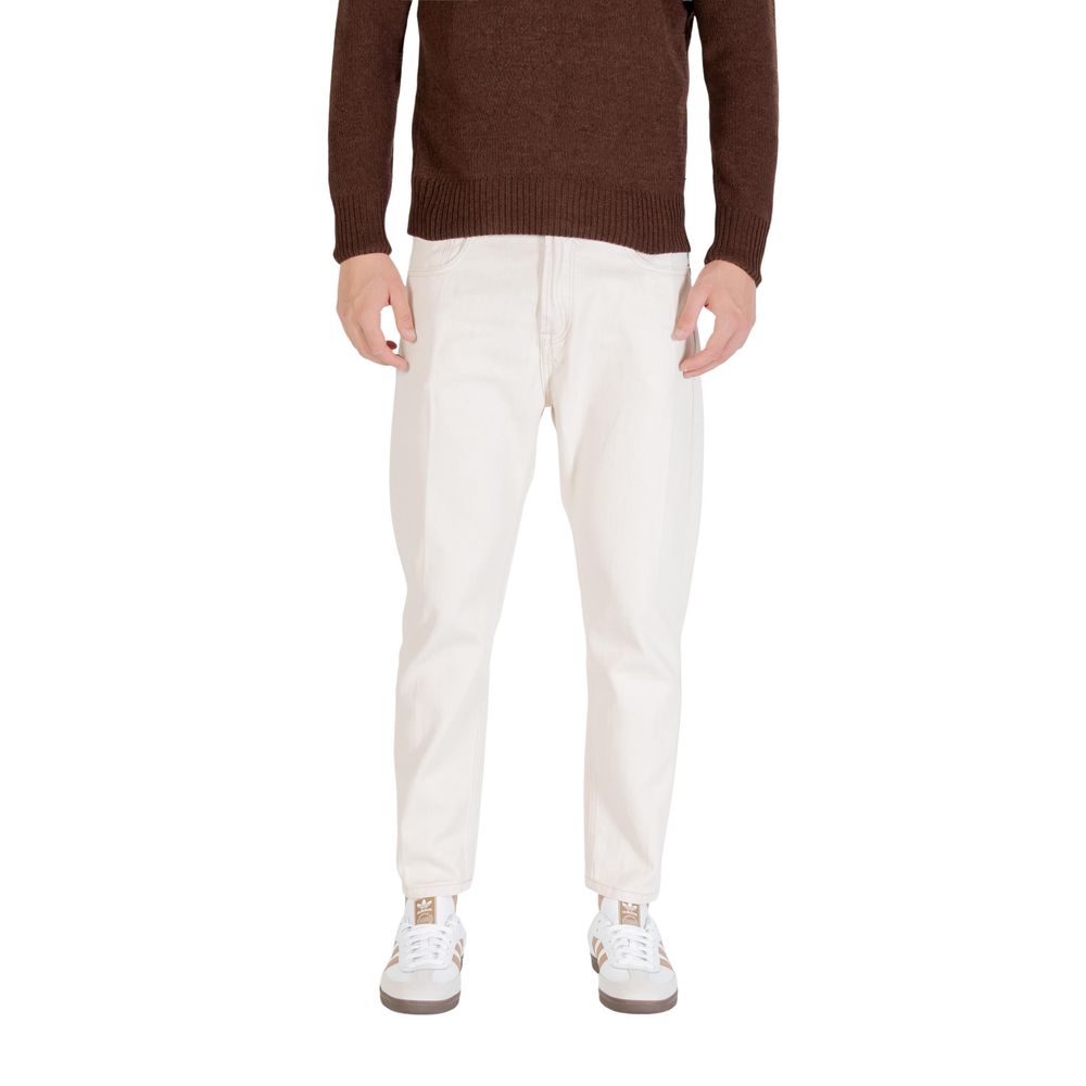 Cream Cotton Relaxed Fit Jeans - ventzia