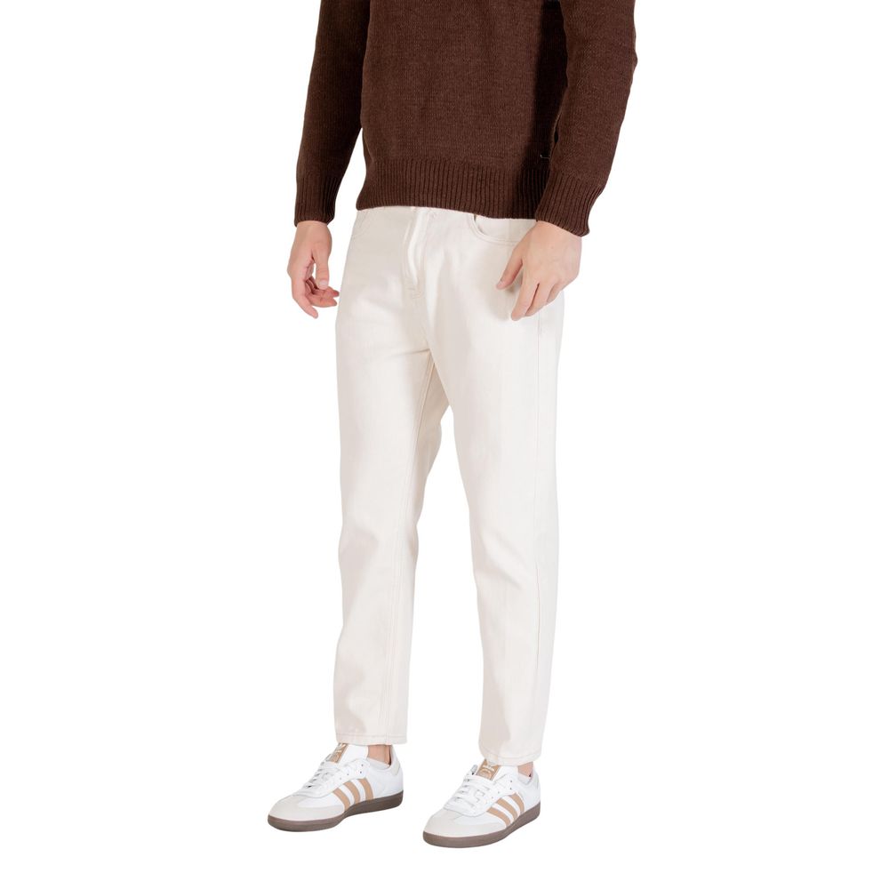Cream Cotton Relaxed Fit Jeans - ventzia