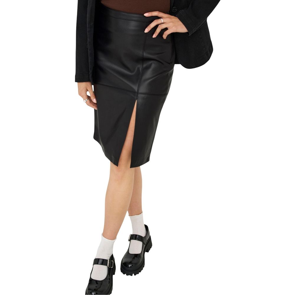 Black Polyester Long Skirt - ventzia