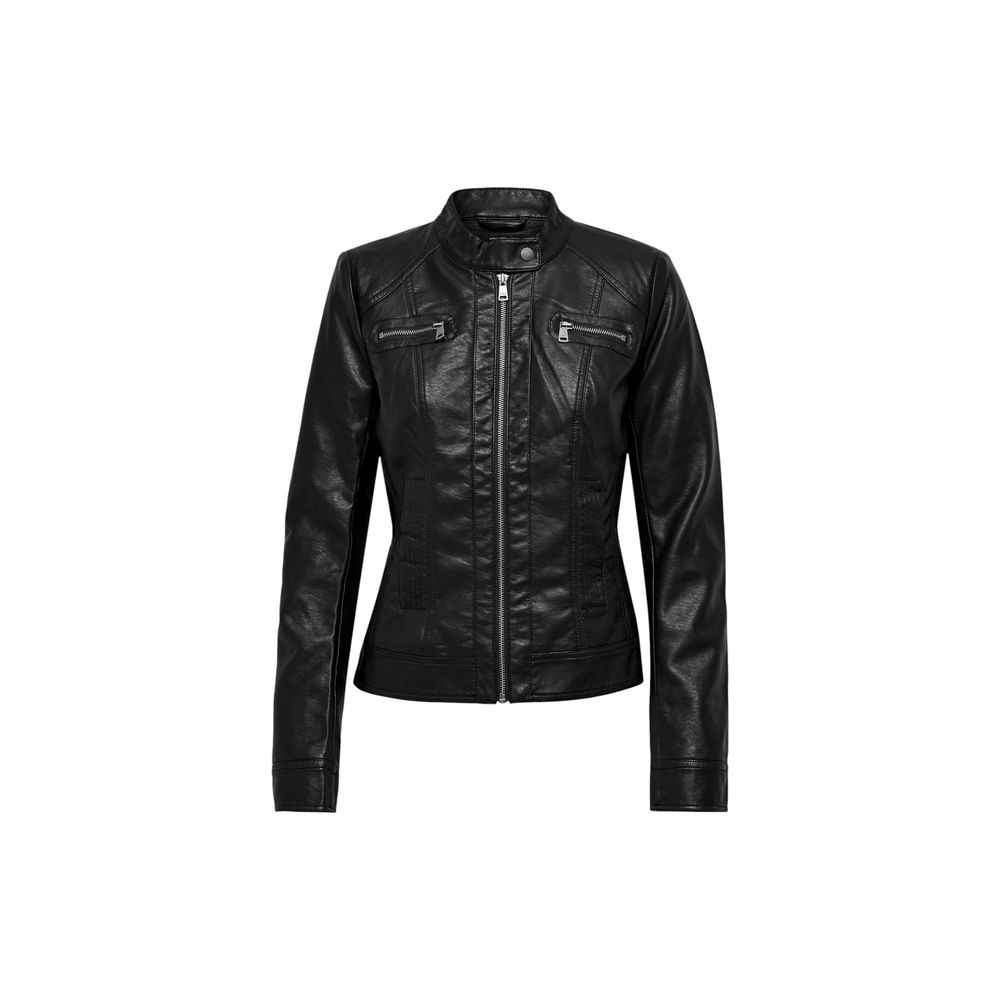 Black Polyester Biker Jacket - ventzia