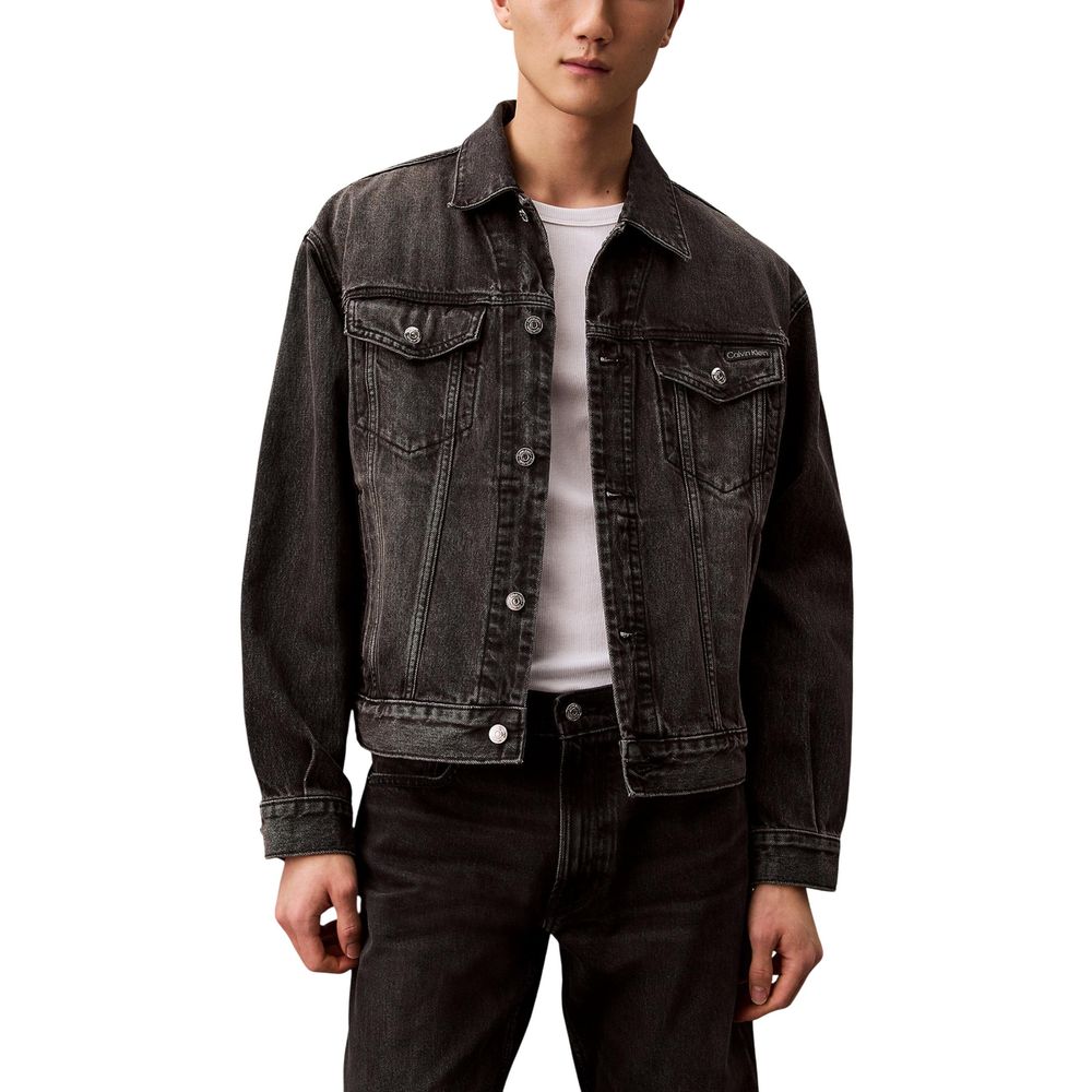 Black Cotton Denim Jacket - ventzia
