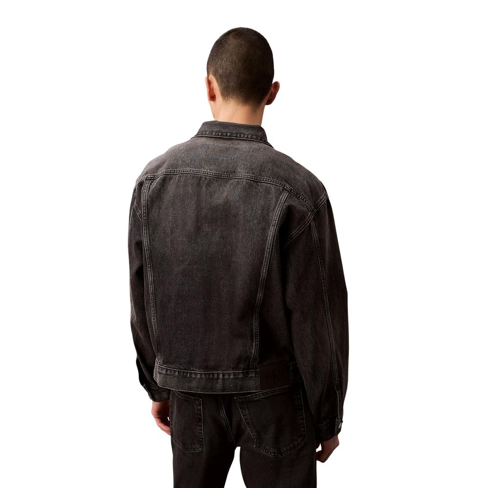 Black Cotton Denim Jacket - ventzia