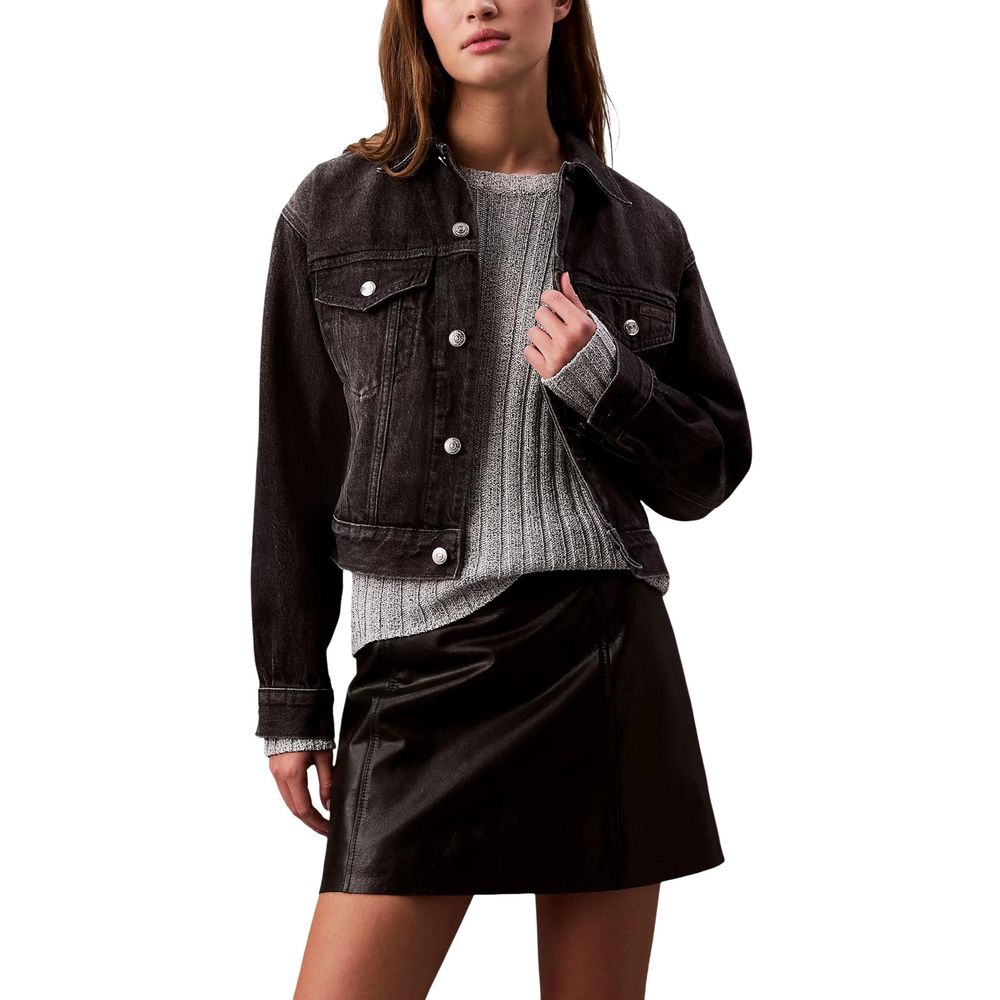 Black Cotton Denim Jacket - ventzia