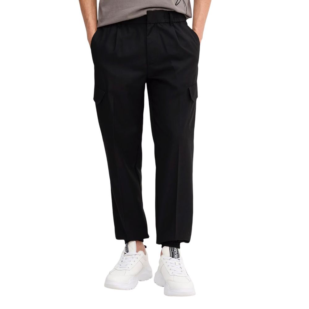Black Polyester Casual Pants - ventzia