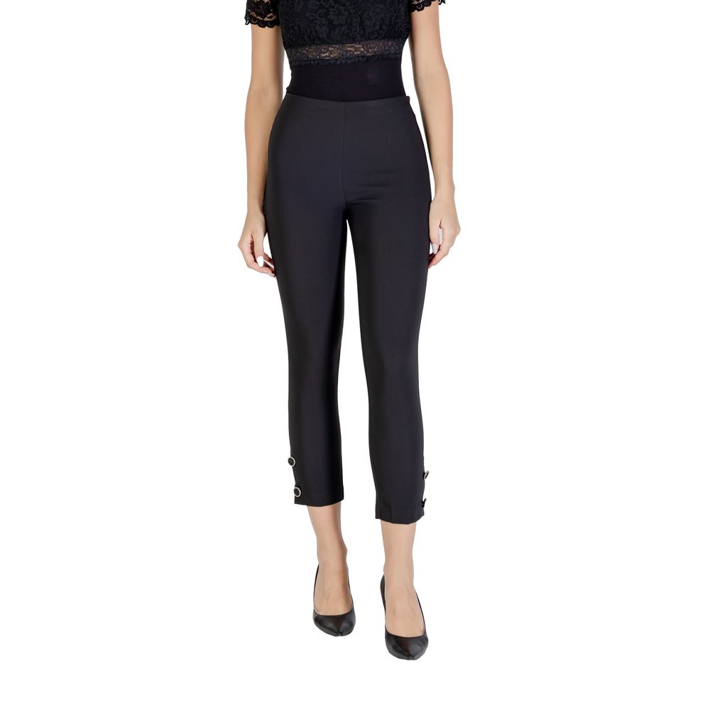 Black Polyester Casual Pants - ventzia