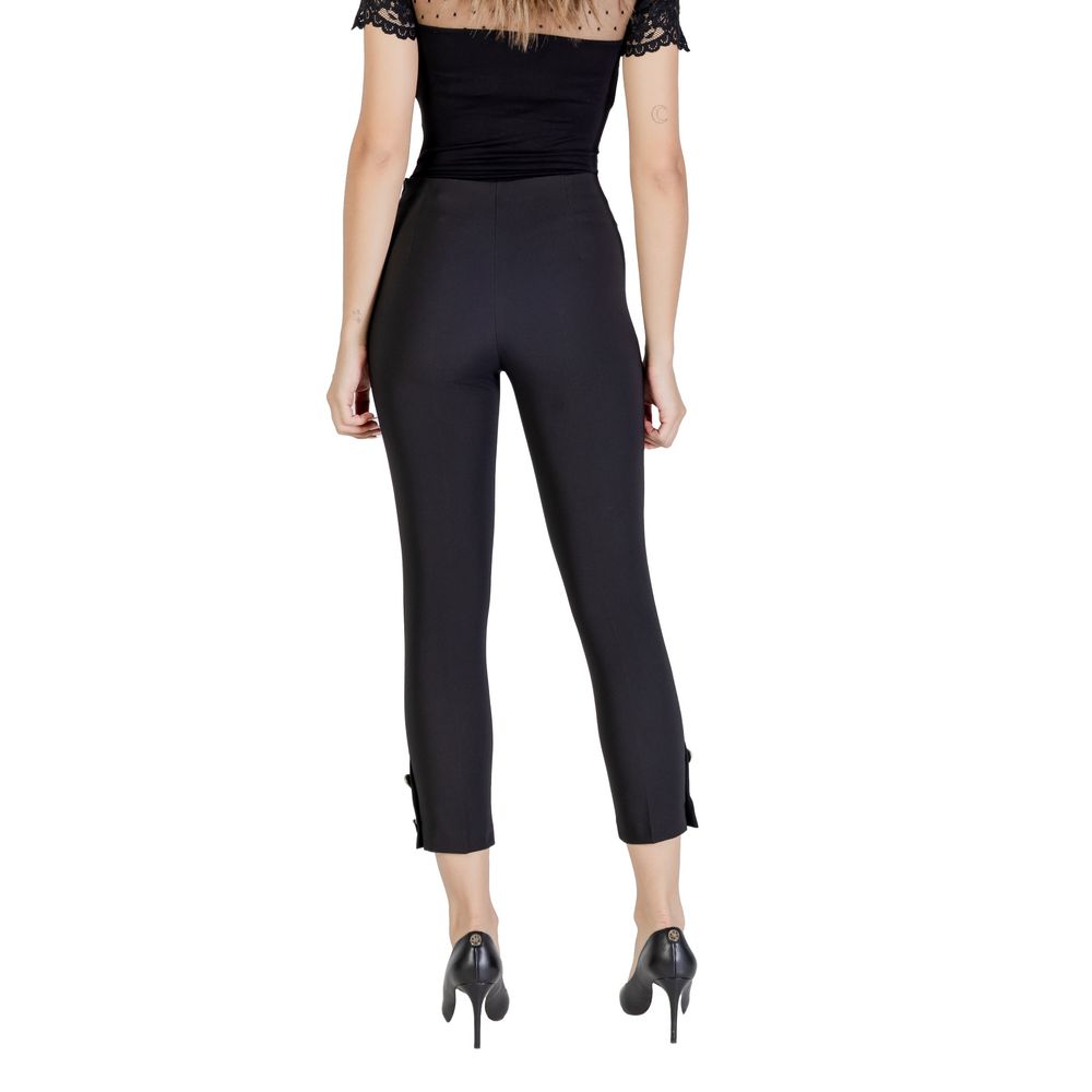 Black Polyester Casual Pants - ventzia